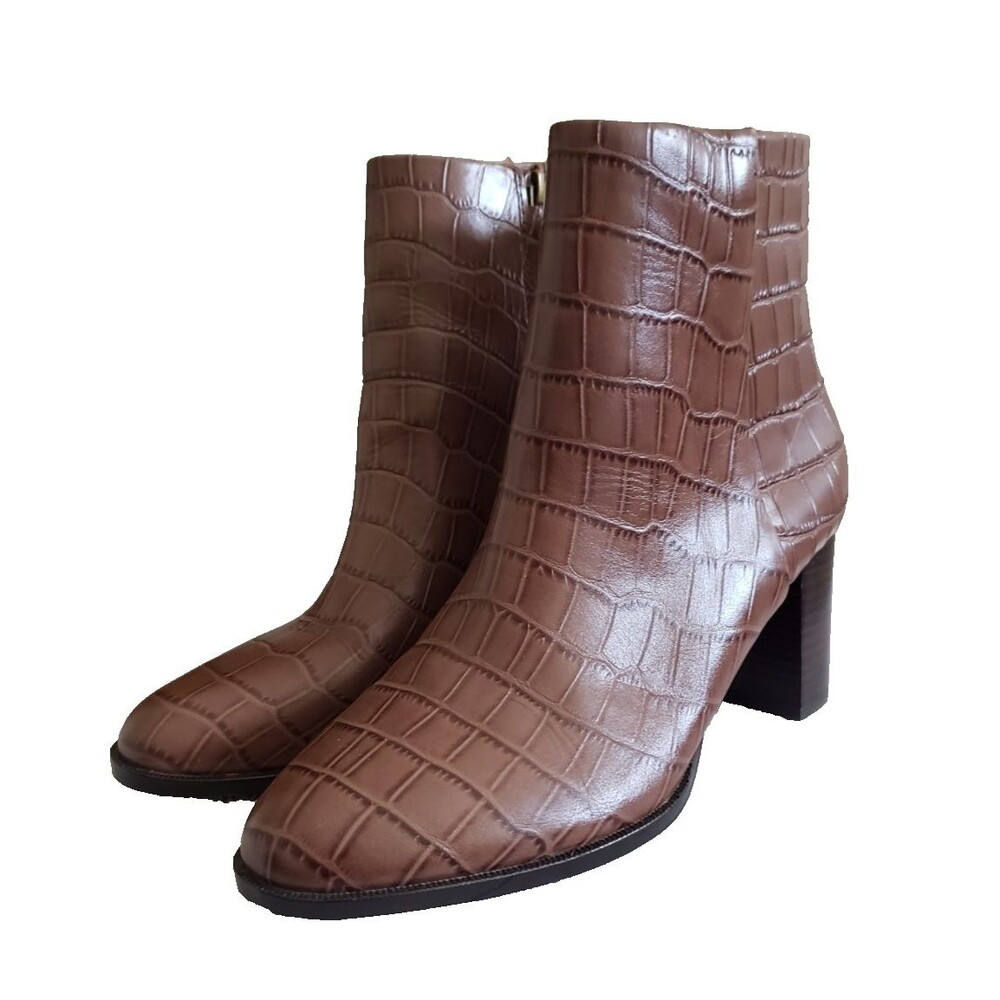 MADEWELL The Mira Side-Seam Ankle Boot in Croc Embossed Leather 10 Heel Bootie